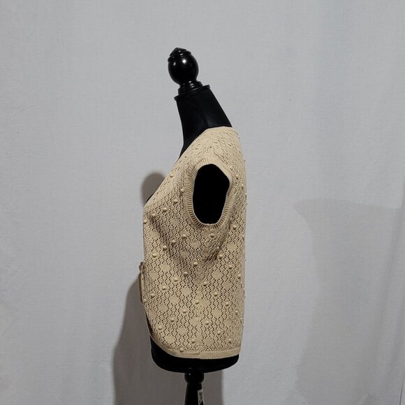 Ann Taylor LOFT crochet sweater vest open cardigan beige popcorn knit neutral - Picture 8 of 12